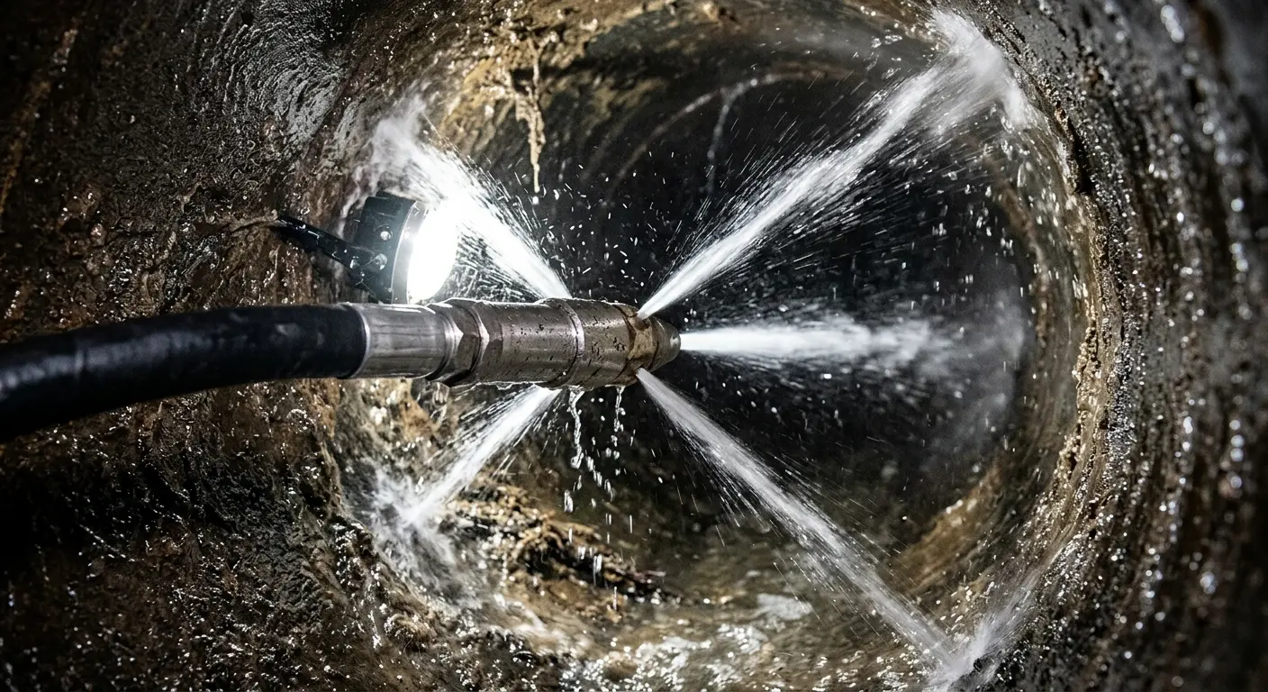 High-pressure hydro jetting nozzle cleaning sewer pipe for Sewer Cleanout in Lake Stickney